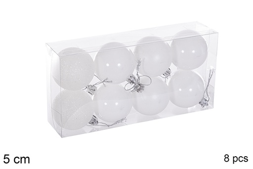 [116160] Pack 8 white gloss/matte/glitter balls 5 cm