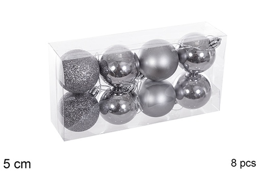 [116162] Pack 8 boules grises brillantes/mates/pailletées 5 cm