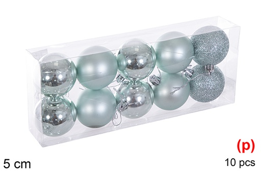 [116164] Pack 10 boules vert menthe brillant/mat/paillettes 5 cm