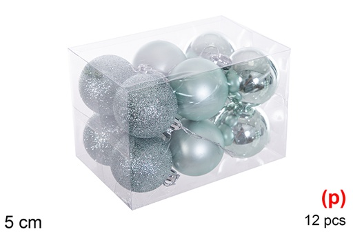 [116170] Pack 12 boules vert menthe brillant/mat/paillettes 5 cm