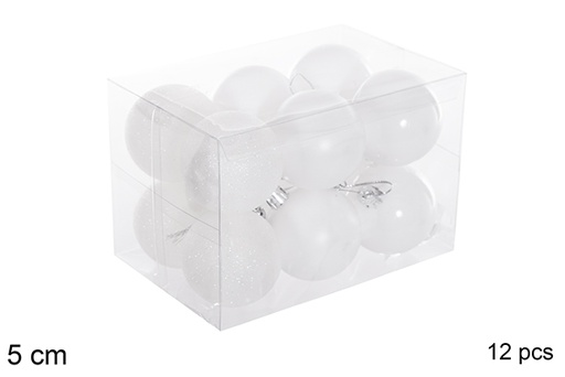 [116172] Pack 12 boules blanches brillantes/mates/pailletées 5 cm