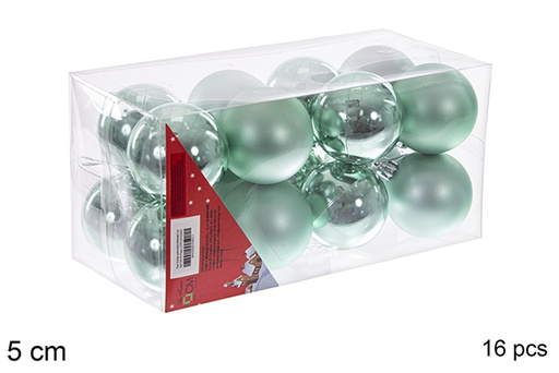 [116176] Pack 16 boules vert menthe brillant/mat 5 cm