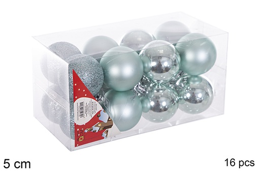 [116176] Pack 16 boules vert menthe brillant/mat 5 cm