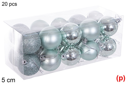 [116188] Pack 20 boules vert menthe brillant/mat/paillettes 5 cm