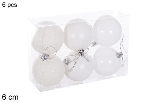 [116196] Pack 6 boules blanc brillant/mat/purpurin 6 cm