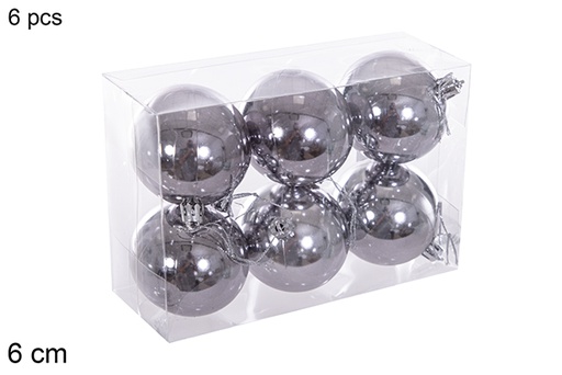 [116197] Pack 6 grey glitter balls 6 cm