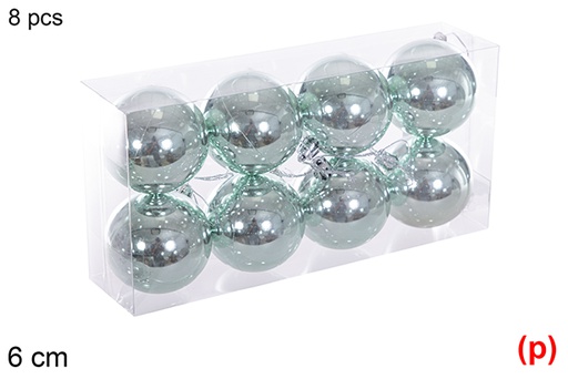 [116199] Pack 8 boules pailletées vert menthe 6 cm