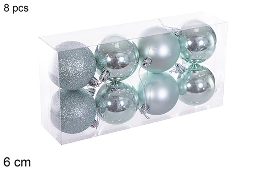 [116200] Pack 8 boules vert menthe brillant/mat/paillettes 6 cm