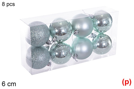 [116200] Pack 8 mint green glossy/matt/glitter balls 6 cm