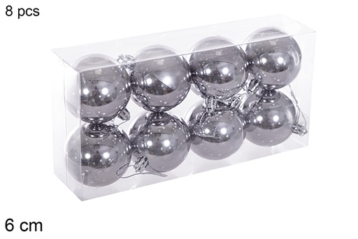 [116203] Pack 8 boules grises brillantes 6 cm