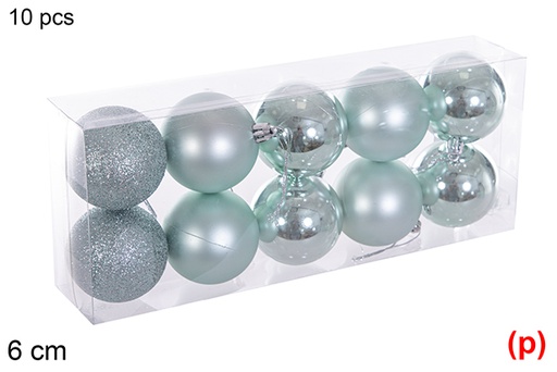 [116206] Pack 10 mint green glitter/matte/glitter balls 6 cm