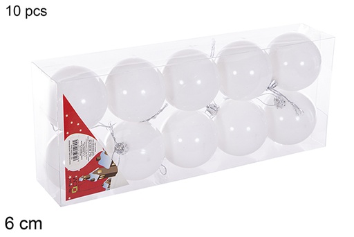 [116207] Pack 10 bolas blanca brillo 6 cm