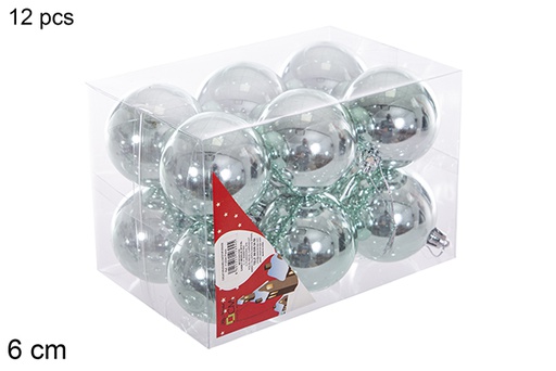 [116211] Pack 12 boules pailletées vert menthe 6 cm