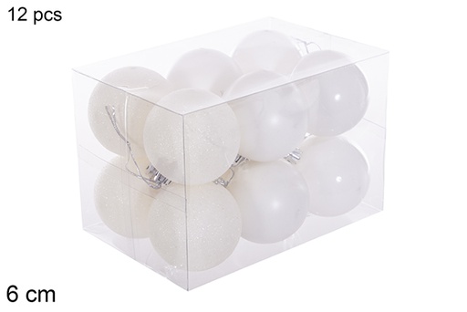 [116214] Pack 12 boules blanc brillant/mat/purpurin 6 cm