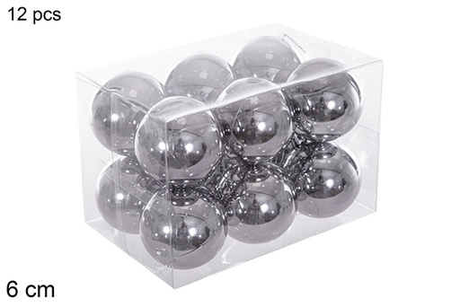 [116215] Pack 12 grey glitter balls 6 cm