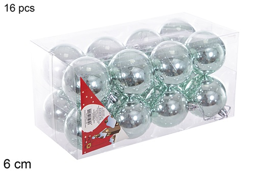 [116217] Pack 16 mint green glitter balls 6 cm