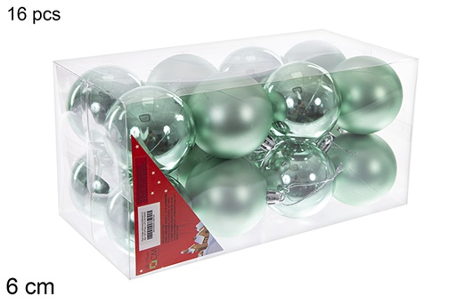 [116218] Pack 16 boules vert menthe brillant/mat 6 cm