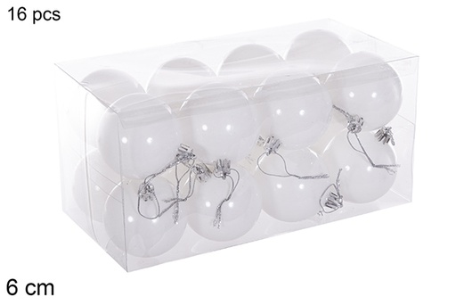 [116219] Pack 16 boules pailletées blanches 6 cm