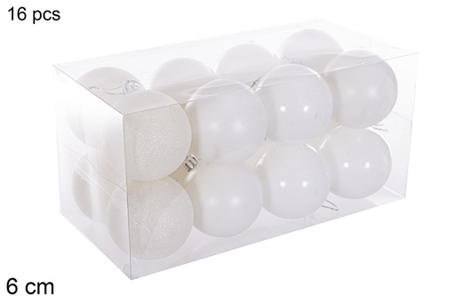 [116220] Pack 16 boules blanches brillantes/mates/pailletées 6 cm