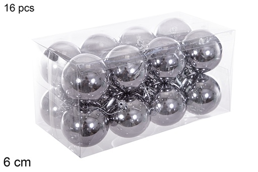 [116221] Pack 16 boules à paillettes grises 6 cm