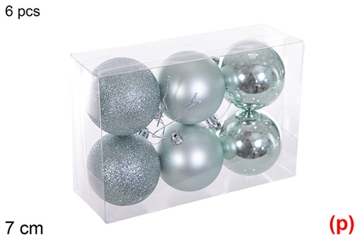 [116236] Pack 6 mint green glitter/matte/glitter balls 7 cm