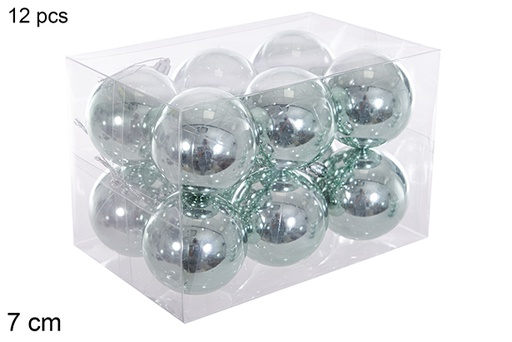 [116253] Pack 12 mint green glitter balls 7 cm