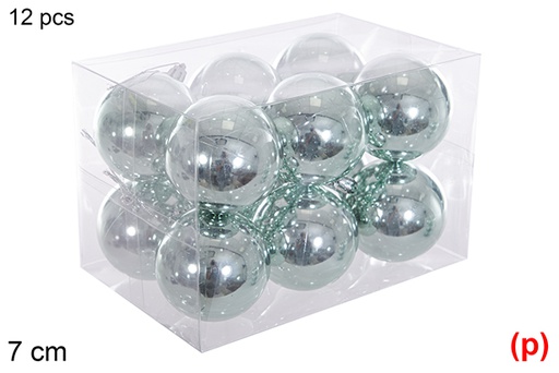 [116253] Pack 12 mint green glitter balls 7 cm