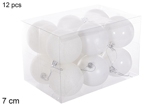 [116256] Pack 12 white gloss/matte/glitter balls 7 cm