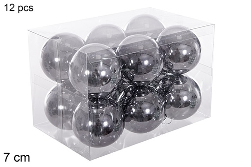 [116257] Pack 12 boules pailletées grises 7 cm