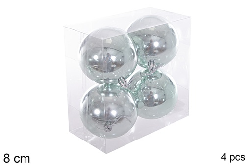 [116259] Pack 4 mint green glitter balls 8 cm