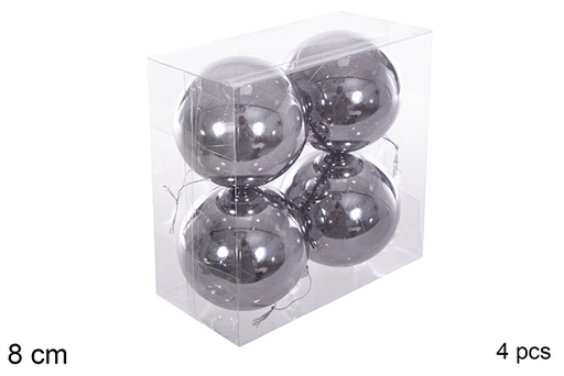 [116263] Pack 4 grey glitter balls 8 cm