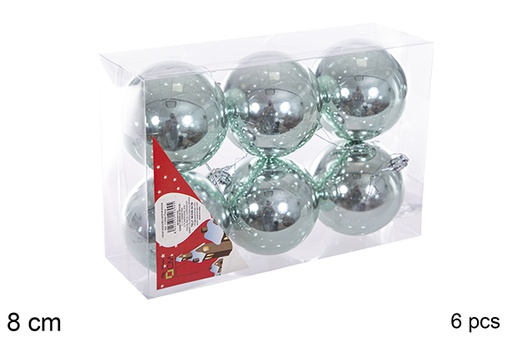 [116265] Pack 6 mint green glitter balls 8 cm