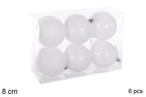 [116268] Pack 6 boules blanc brillant/mat 8 cm