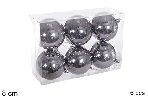 [116280] Pack 6 bolas gris brillo 8 cm