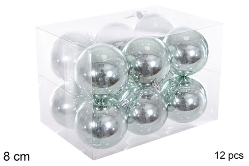 [116294] Pack 12 boules à paillettes vert menthe 8 cm
