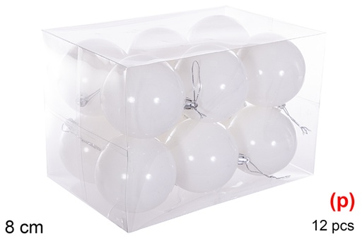 [116296] Pack 12 white glitter balls 8 cm