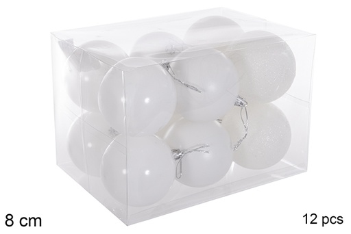 [116297] Pack 12 boules blanc brillant/mat/paillettes 8 cm