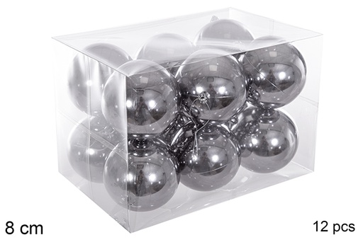 [116298] Pack 12 grey glitter balls 8 cm