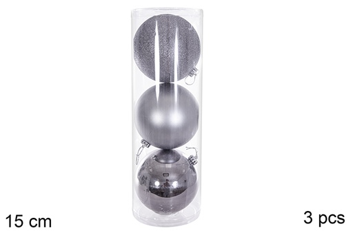 [116305] Pack 3 grey gloss/matte/glitter balls 15 cm