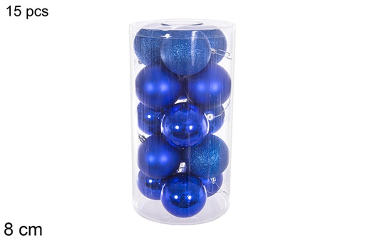[116307] Pack 15 palline blu lucide/opache/glitter in cilindro 8 cm