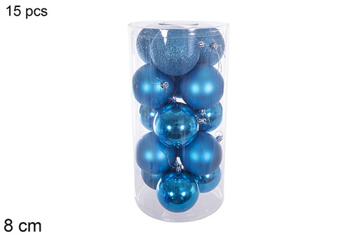 [116308] Pack 15 cilindros de bolas turquesa brilhante/mate/glitter 8 cm