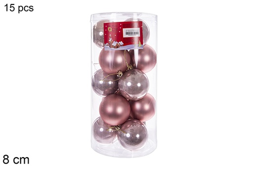 [116309] Pack 15 bolas oro rosa brillo/mate cilindro 8 cm