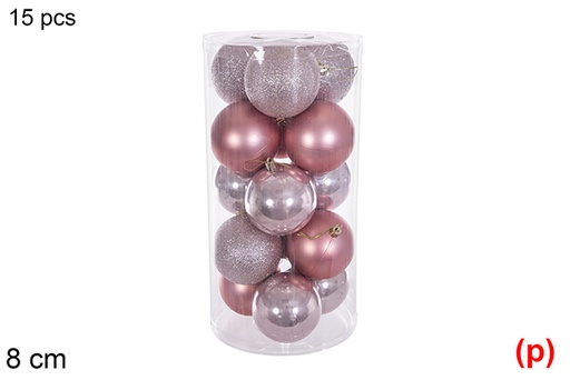 [116309] Pack 15 boules or rose brillant/mat cylindre 8 cm