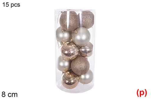 [116310] Pack 15 champagne balls gloss/matte/glitter in cylinder 8 cm