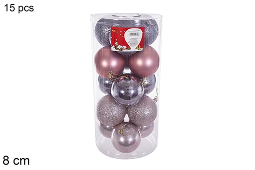 [116313] Pack 15 rose gold/grey glossy/matte balls assorted cylinder 8 cm