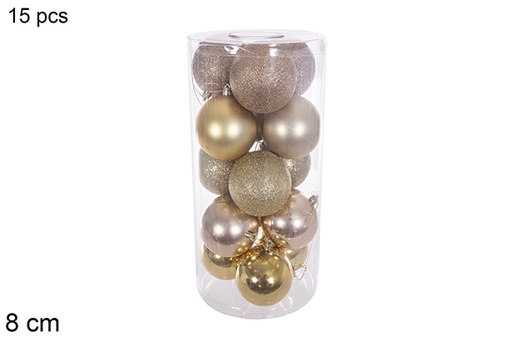 [116314] Pack 15 palline assortite oro/champagne lucide/opache cilindro 8 cm
