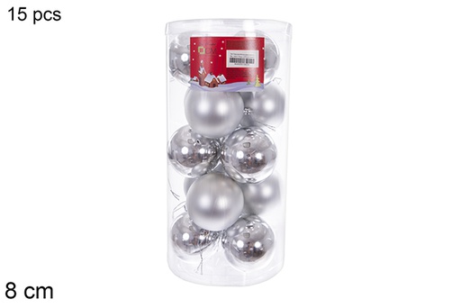 [116317] Pack 15 assorted silver shiny/matt balls cylinder 8 cm