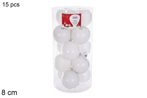 [116318] Pack 15 assorted glossy/matte white balls cylinder 8 cm