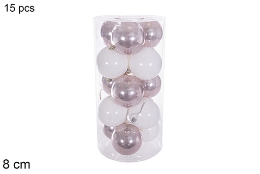 [116320] Pack 15 assorted rose gold/white gloss/matte/glitter balls cylinder 8 cm