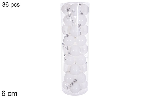 [116323] Pack 36 boules blanches pailletées cylindre 6 cm